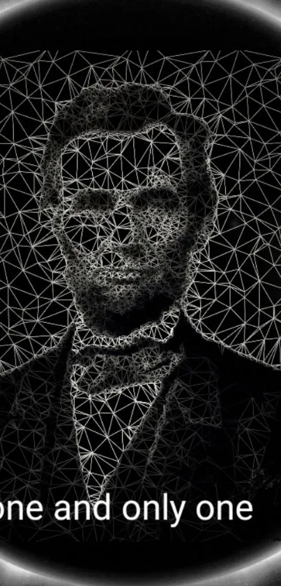 Abstract geometric portrait with dark theme and intricate line art.