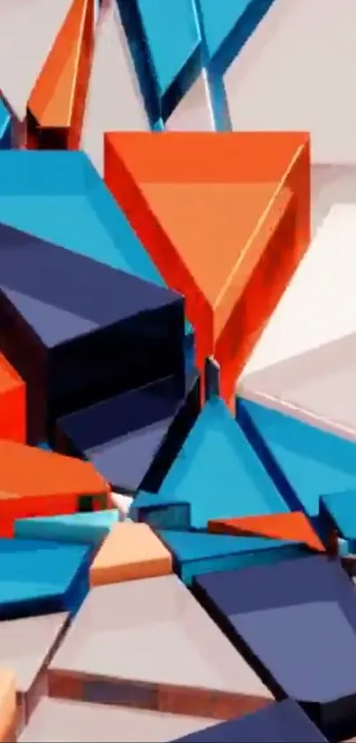 Abstract geometric shapes in blue and orange tones.