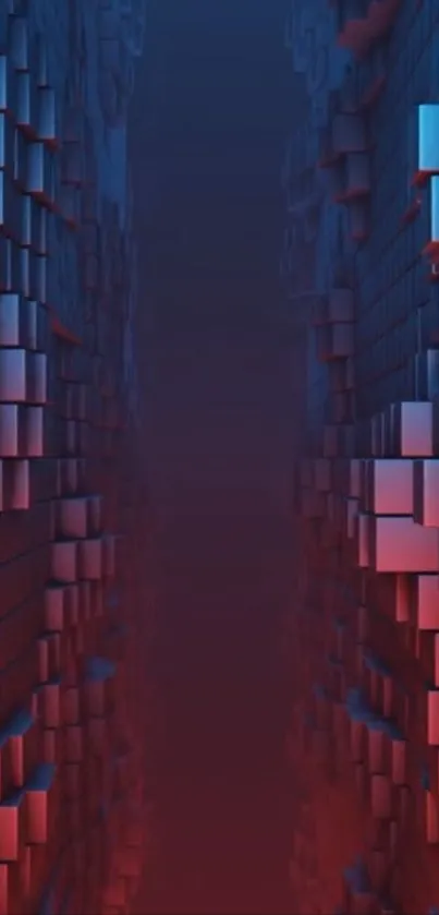 Abstract geometric tunnel in blue and red hues.