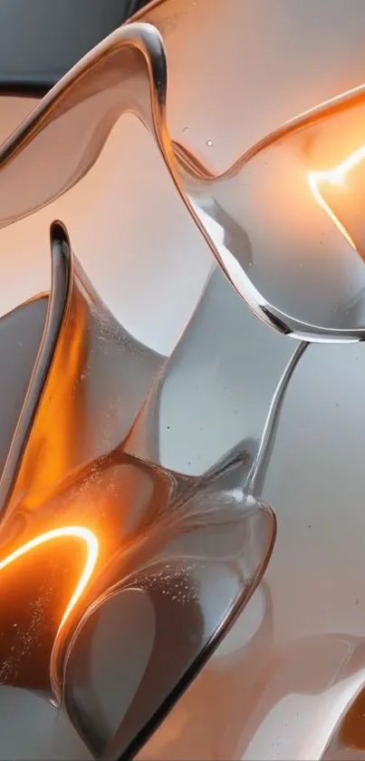 Abstract glass and light wallpaper with orange glow.