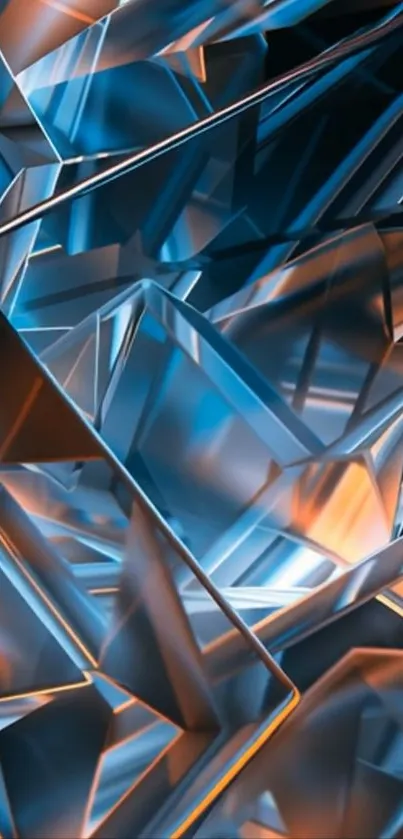 Abstract mobile wallpaper with blue and orange glass reflections.