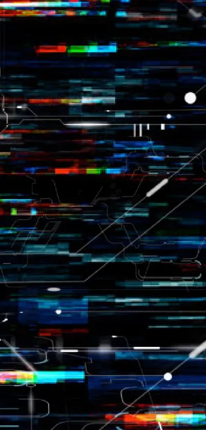Abstract glitch art wallpaper with vibrant digital streaks on a dark background.