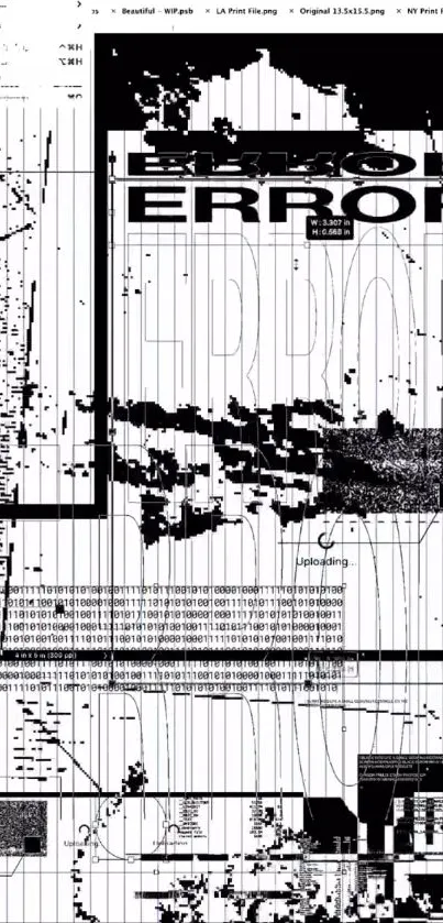 Black and white abstract glitch error design wallpaper.