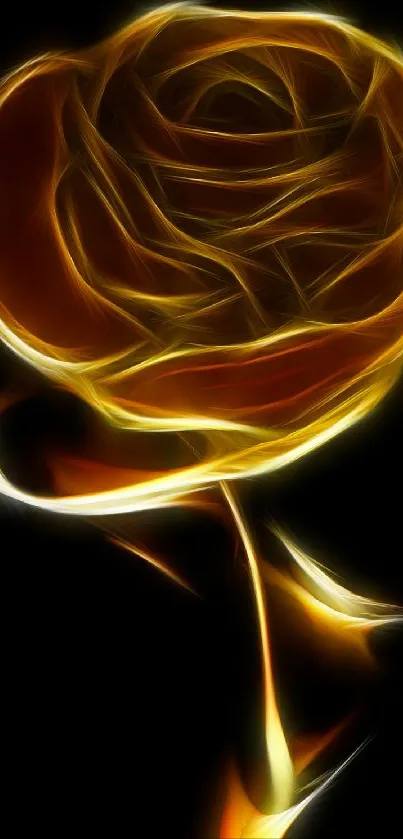 Abstract glowing rose with golden tones on a black background.