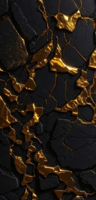 Gold crackle on black background mobile wallpaper.