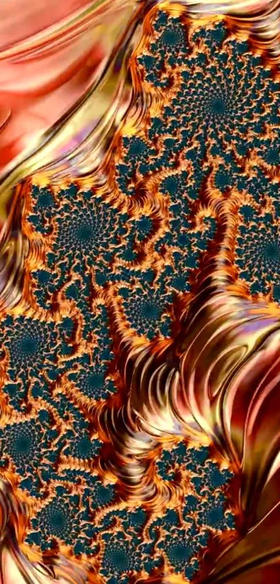 Abstract gold and blue fractal art wallpaper for mobile.