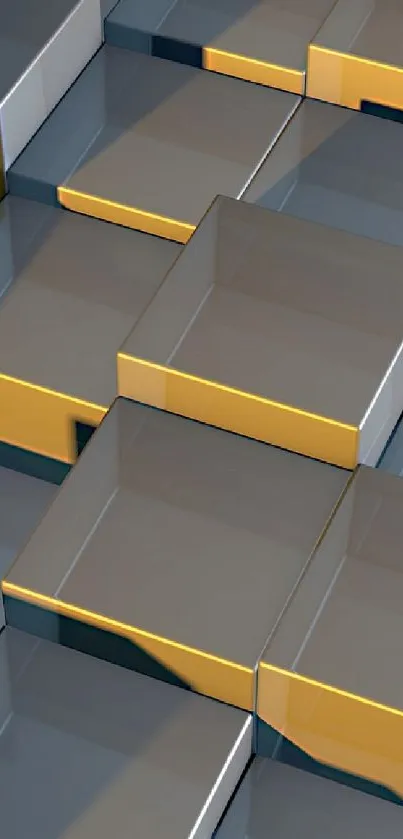 3D abstract wallpaper with gold and grey blocks