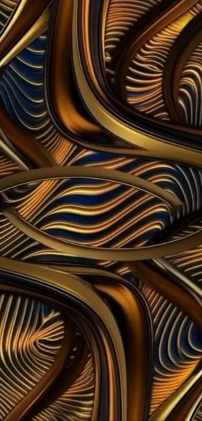 Abstract gold art deco wallpaper with curved lines.