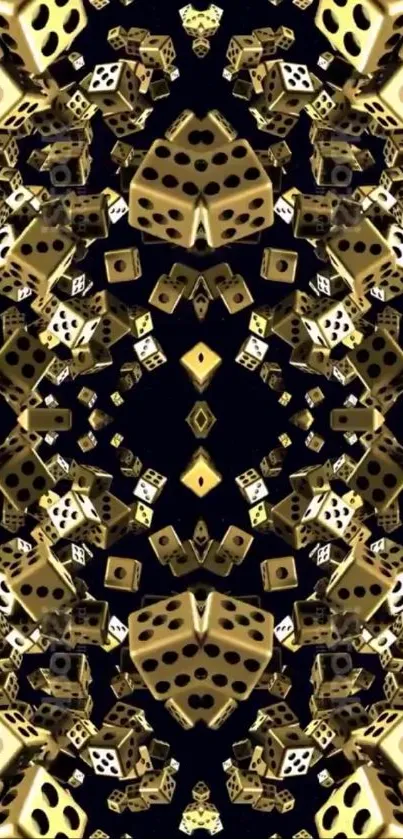 Abstract golden dice kaleidoscope pattern wallpaper.