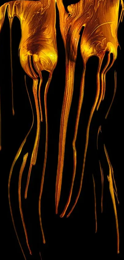 Abstract gold drip art on dark background wallpaper.