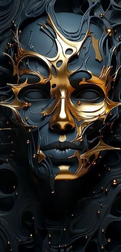 3D abstract gold mask on dark background wallpaper