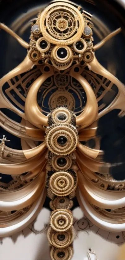 Abstract gold mechanical design with intricate gear patterns.