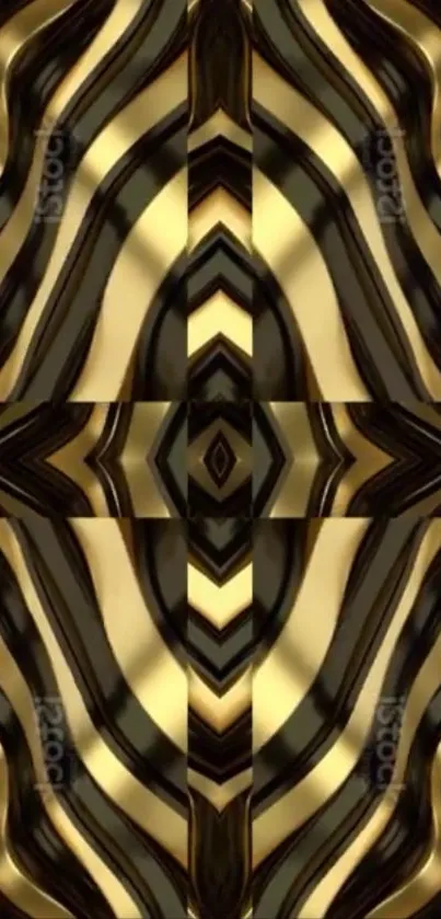 Abstract gold and black patterned wallpaper design.