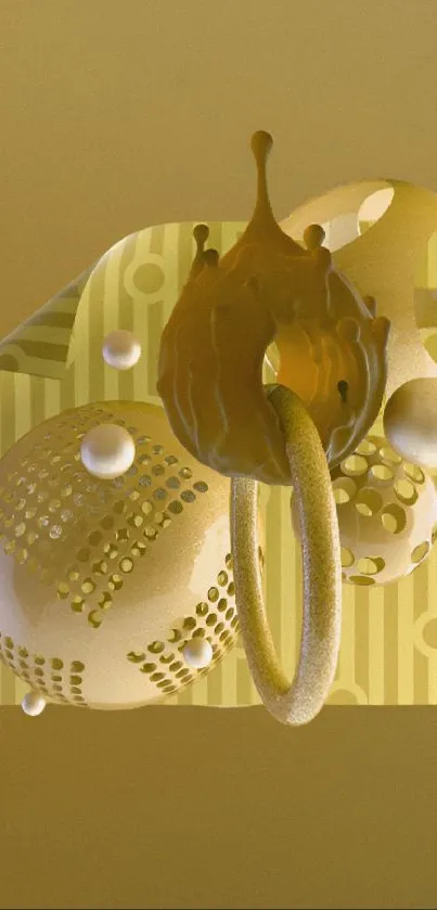 Abstract golden 3D shapes on a mobile wallpaper.