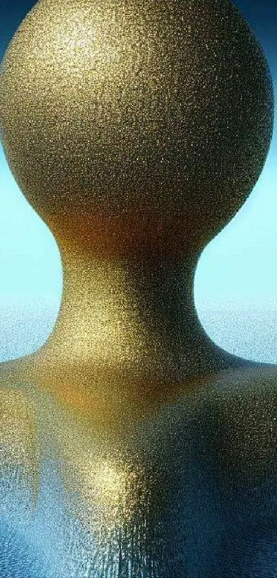 Abstract golden humanoid figure on a reflective, textured surface.