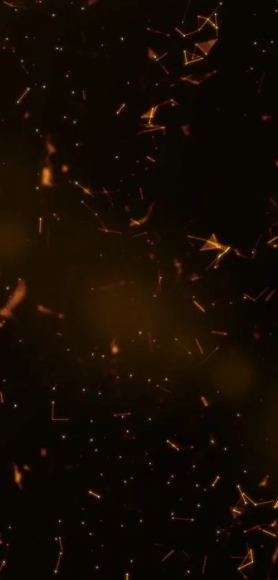 Abstract mobile wallpaper with golden particles on a dark background.