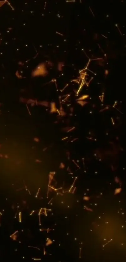 Abstract golden particles on a dark background for mobile wallpaper.