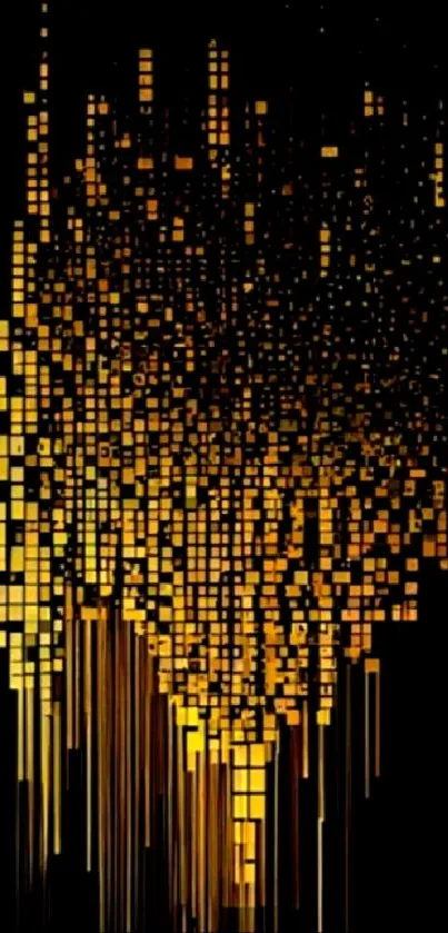 Abstract golden pixel design on dark wallpaper.