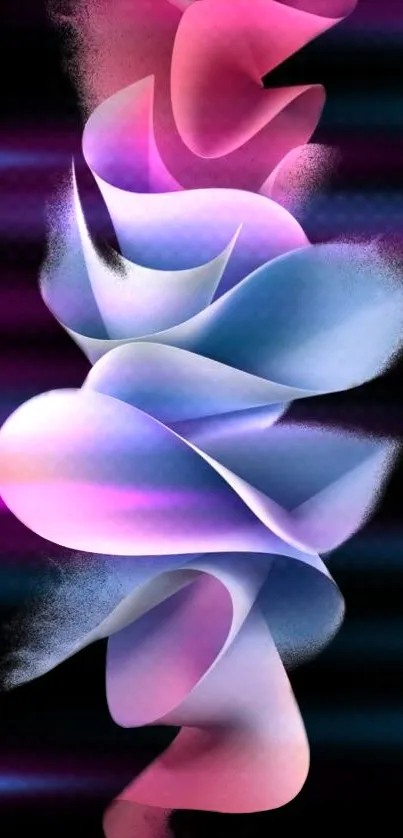 Abstract pink and blue swirling design on dark background.