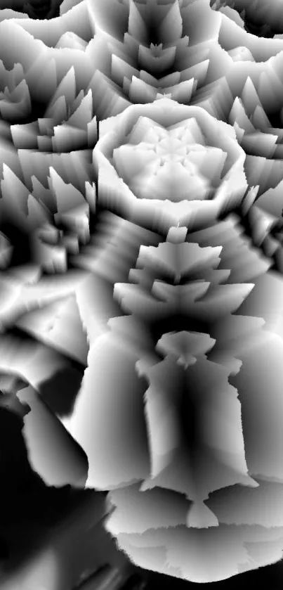 Abstract grayscale geometric wallpaper with 3D effects.