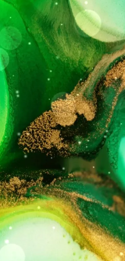Abstract green and gold mobile wallpaper design.