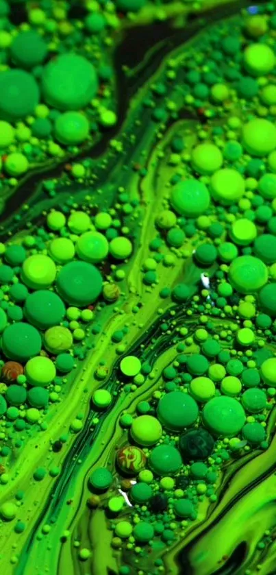 Neon green abstract wallpaper with bubbles.