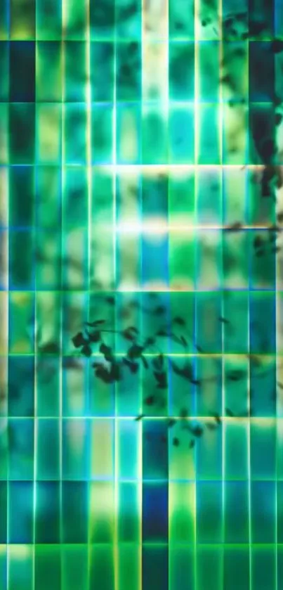 Abstract teal green mosaic wallpaper with tiled pattern.