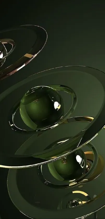 Abstract green orb wallpaper with futuristic 3D design elements.