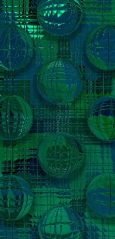 Abstract green geometric spheres wallpaper design.