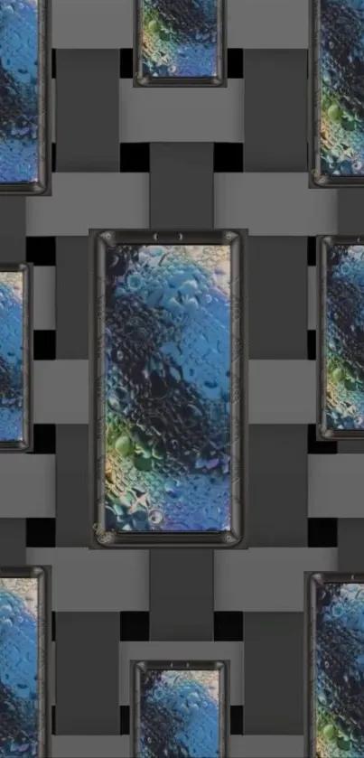 Abstract grid mobile wallpaper with blue and gray patterns.