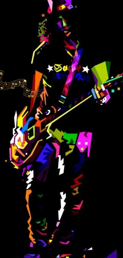 Colorful abstract guitarist illustration with vibrant design.