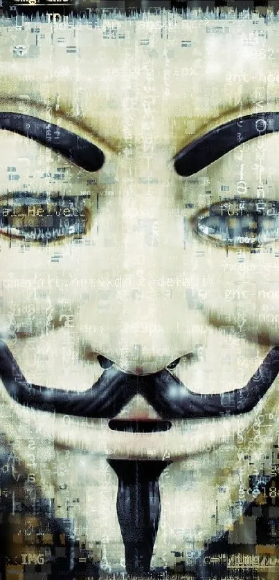 Abstract hacker mask with digital theme on mobile wallpaper.