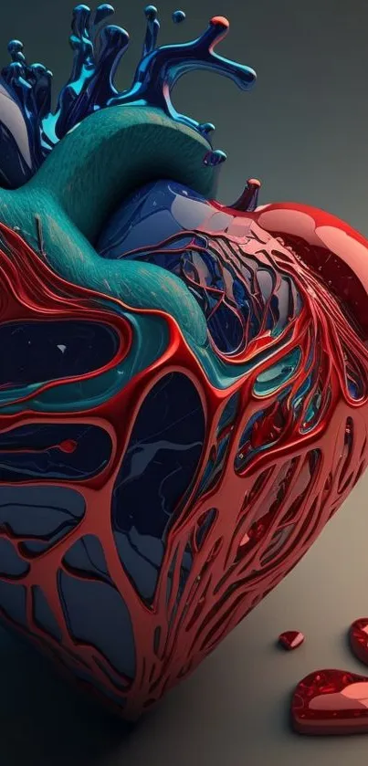 Abstract red and blue heart art mobile wallpaper.