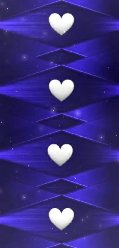 Abstract blue wallpaper with white hearts.