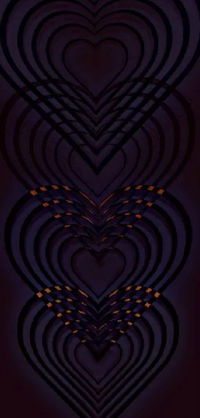 Mobile wallpaper with dark heart patterns and glowing orange accents.