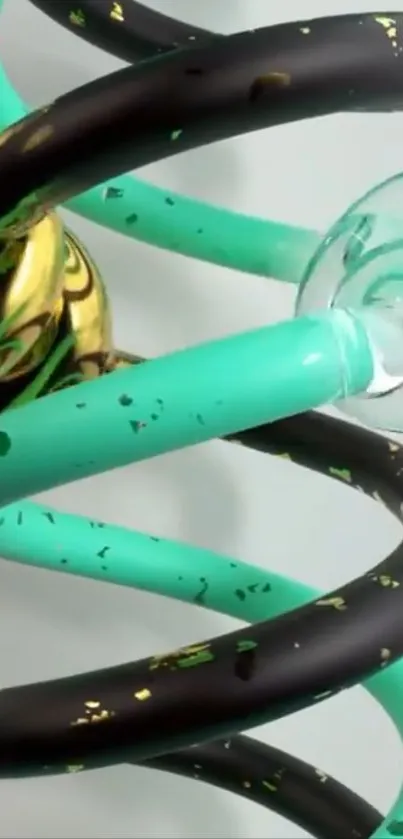 Vibrant abstract helix with teal and black spirals.