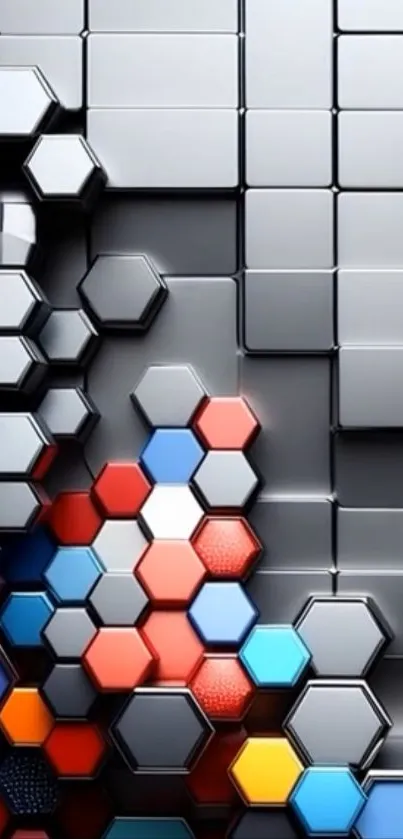 Abstract hexagon pattern with colorful accents.