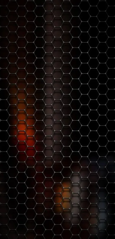 Dark hexagonal pattern with warm highlights on mobile wallpaper.