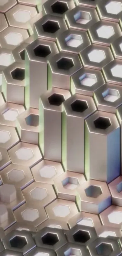 Abstract hexagonal metallic texture wallpaper.
