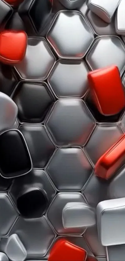 Abstract hexagonal pattern wallpaper with red and black accents.