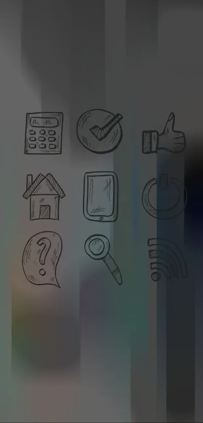 Abstract sketch icons on a gray gradient wallpaper