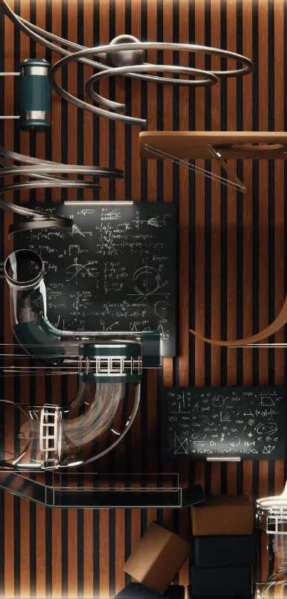 Abstract industrial design with geometric patterns on wallpaper.
