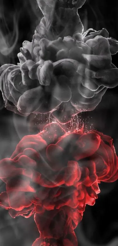 Abstract black and red ink clouds mobile wallpaper.