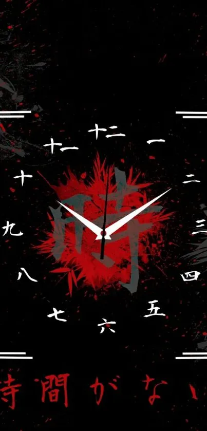 Abstract Japanese clock wallpaper in red and black design.