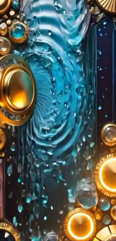 Abstract wallpaper of jewels and water cascade for mobile.
