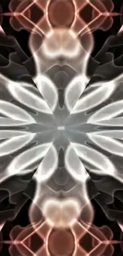 Abstract kaleidoscope wallpaper with symmetrical design and soft tones.