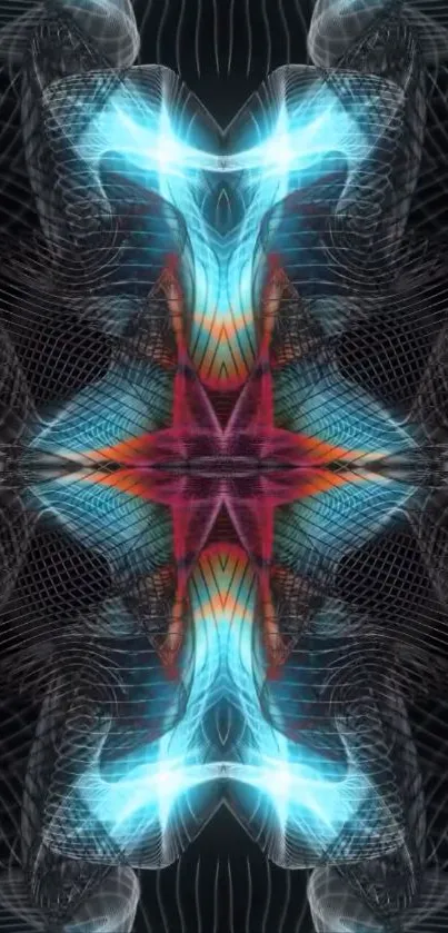 Abstract kaleidoscope design with vibrant colors.