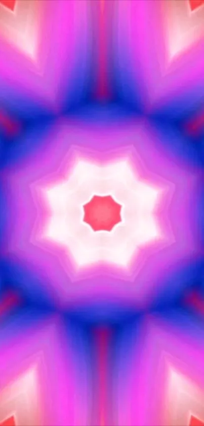 Vibrant kaleidoscope pattern with pink, purple, and blue hues for mobile.