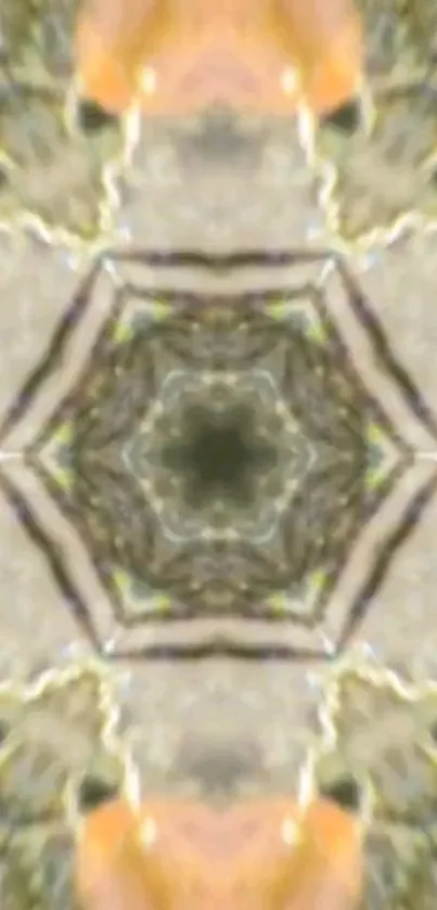 Abstract kaleidoscope wallpaper with earthy tones and symmetrical design.