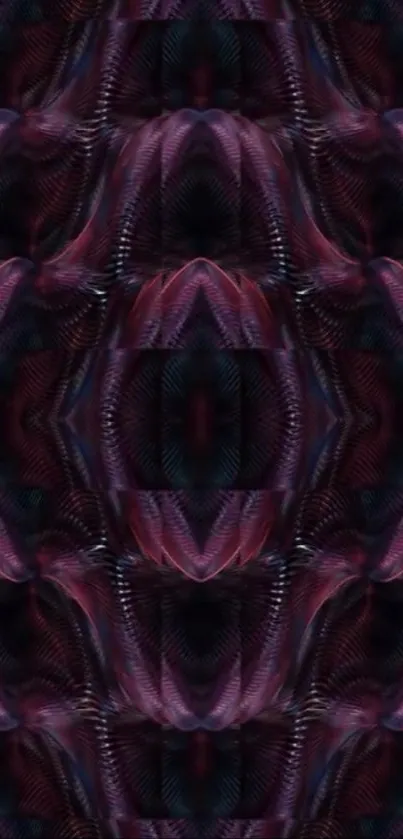 Abstract kaleidoscope wallpaper with dark red hues and geometric patterns.